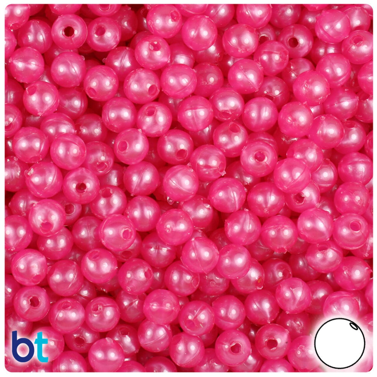 BeadTin Hot Pink Pearl 6mm Round Plastic Craft Beads (500pcs)